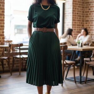 Midi Pleated Emerald/ Forest Green Dress